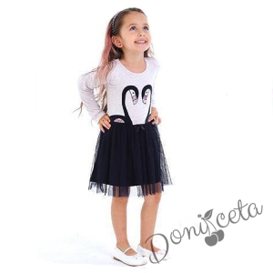 Детска рокля с дълъг ръкав с фламинго в сиво и тъмносиньо