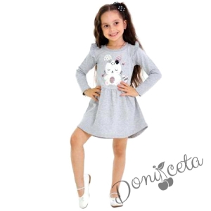 Детска рокля с дълъг ръкав в сиво със зайче 73456