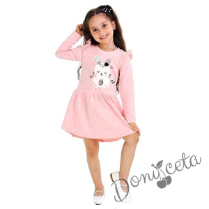 Детска рокля с дълъг ръкав със зайче в розово 766135