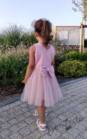 Официална детска рокля с дантела и тюл в пепел от рози Елица