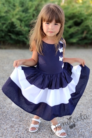 Официална детска рокля в тъмносиньо с 3D пеперудки