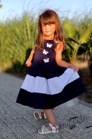 Официална детска рокля в тъмносиньо с 3D пеперудки