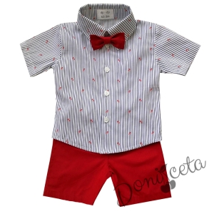 Бебешки комплект за момче от риза с къс ръкав и къси панталони в червено 5243222