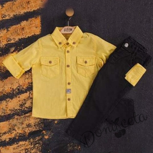 Комплект от риза в жълто и панталони в черно 536248