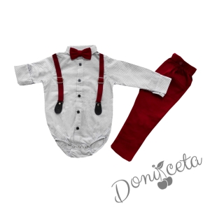 Комплект от панталон в червено и боди-риза в бяло