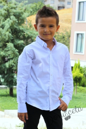 Детска риза за момче с дълъг ръкав в бяло 528469