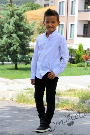 Детска риза за момче с дълъг ръкав в бяло 528469