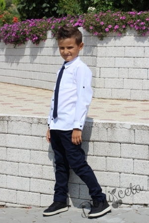 Официална детска риза с дълъг ръкав в бяло с вратовръзка