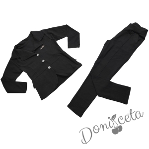 Комплект от сако в черно с къдрици и панталон