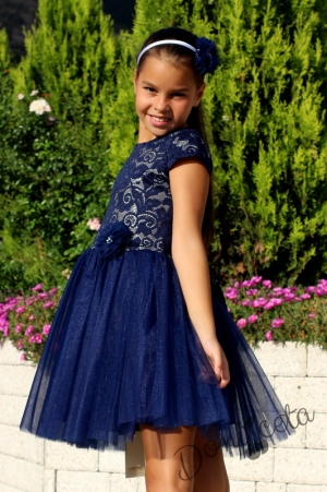 Официална детска рокля от дантела в тъмносиньо 8365489