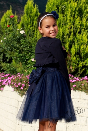 Комплект от официална детска рокля от дантела в тъмносиньо 83654895