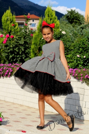 Официална детска рокля пепит  без ръкав с тюл в черно