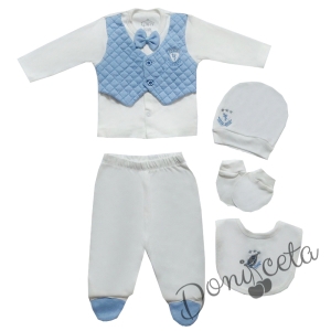Комплект за бебе момче от 5 части в бяло и светлосиньо 9326457