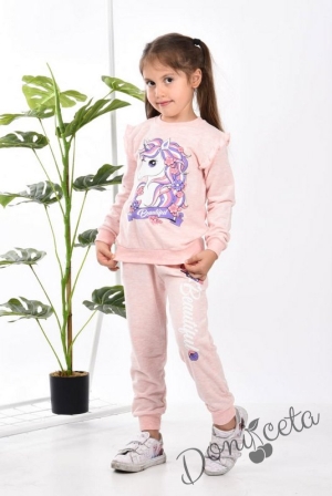 Детски комплект от блуза с Пони/Еднорог и планталон в розово
