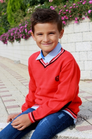 Детски пуловер в червено за момче 