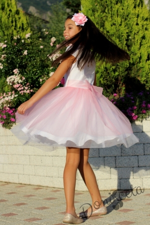 Детска рокля в бяло с момиче и тюл в розово 7585877