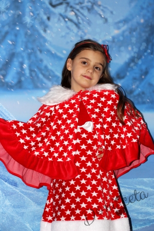 Коледна детска плюшена рокля на бели звездички