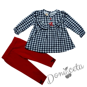 Бебешки комплект от блуза с дълъг ръкав в тъмносиньо и клин в червено