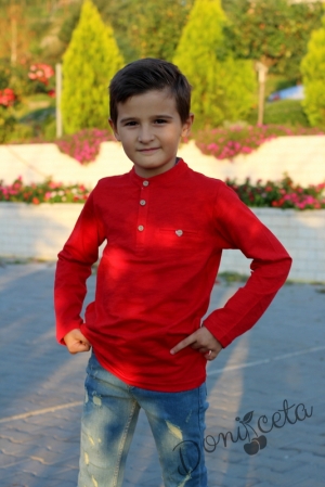 Детска блуза с дълъг ръкав за момче в червено с джобче
