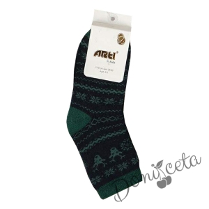 Коледни детски термо чорапки в тъмносиньо и зелено 5687646