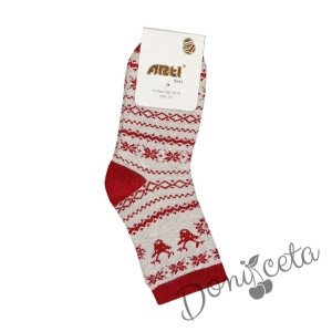 Коледни детски термо чорапи в бежово и червено 5465499