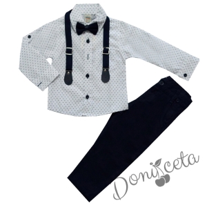 Комплект от панталон в тъмносиньо,риза в бяло, тиранти и папионка 846433