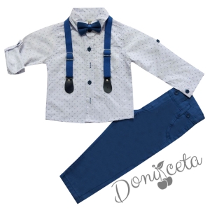 Комплект за момче от риза в бяло, панталон в светлосиньо, тиранти и папийонка
