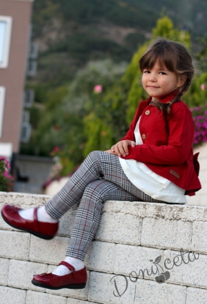 Детско памучно сако за момиче в бордо с панделка отзад