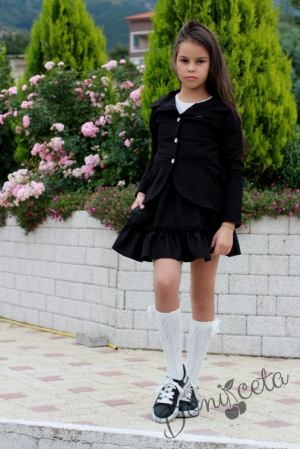 Детско сако за момиче в черно с къдрички