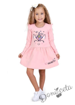 Детска рокля в прасковено с Еднорог 458285