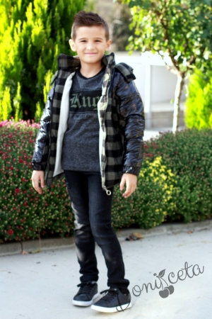 Комплект за момче от яке ,дънки в черно и блуза 754761