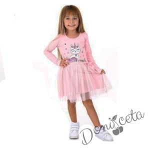Детска рокля в розово с коте 547855