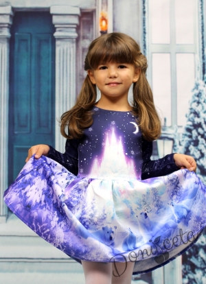 Детска рокля с дълъг ръкав в синьо със зимна кратинка