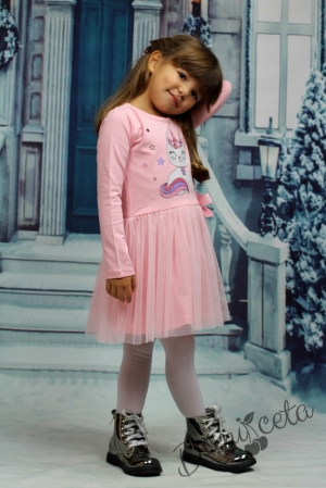 Детска рокля в розово с коте 547771