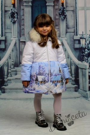 Детско яке зимна картинка с къщички и снежни човечета