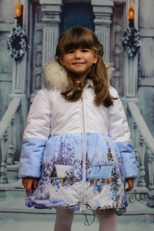 Детско яке зимна картинка с къщички и снежни човечета