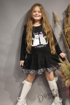 Детска рокля с дълъг ръкав в черно с котенца 743665