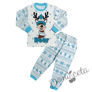 Коледна детска пижама в светлосиньо и бяло с еленче 989343