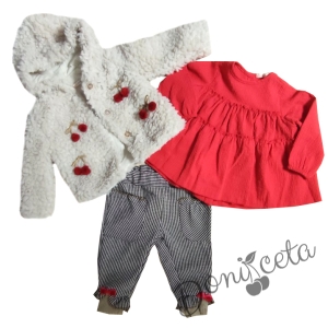 Бебешки/детски комплект от палто в екрю,блузка и панталони