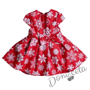 Бебешка коледна рокля в червено с бели снежинки