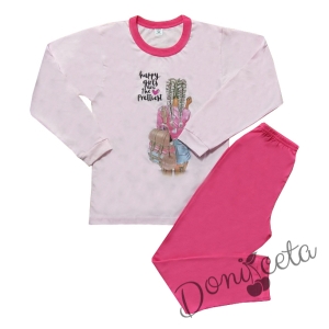 Детска пижама с дълъг ръкав в розово с момиче 9465664