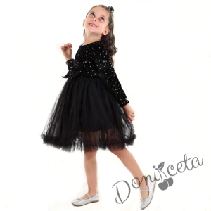 Детска рокля в черно с дълъг ръкав с блясък и тюл 887765