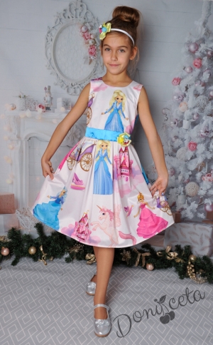 Официална детска рокля в бяло с принцеси 250ЗП