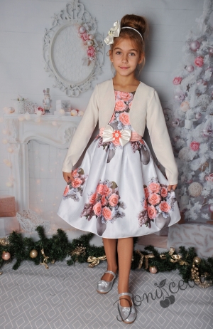 Официална детска рокля без ръкав на нежни цветя 250В