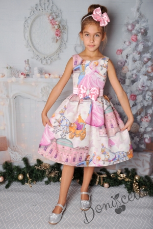 Официална детска рокля в бяло без ръкав с принцеси 265ЗК