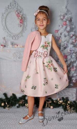 Детска официална рокля без ръкав в пепел от рози на нежни цветя 265С