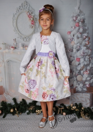 Детска официална рокля на нежни цветя с къс ръкав 241ББП