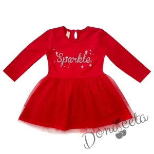 Бебешка/детска рокля с  надпис в червено с тюл