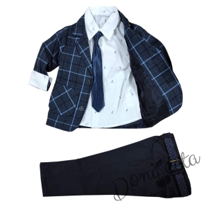 Комплект от риза в бяло, сако, панталони в тъмносиньо и вратовръзка