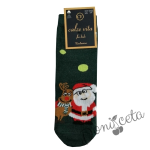 Детски коледни чорапки в зелено с Дядо Коледа